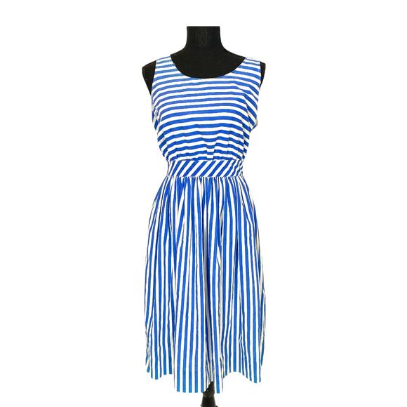 Vintage Alison J. blue and white striped fit and flare wrap dress  SZ 10 - Picture 3 of 5